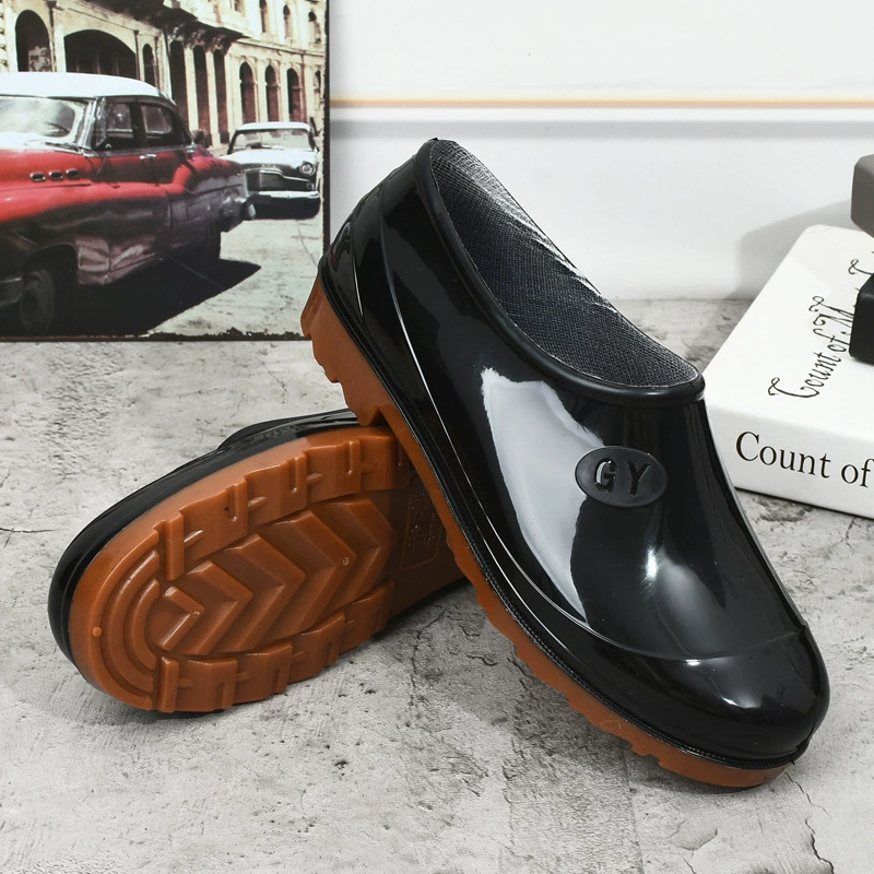 Короткие мужские резиновые сапоги с низким верхом, кухонная обувь для слитков автомойки, хлопковая непромокаемая нескользящая резиновая обувь, износостойкие водные туфли на толстой подошве, вахты