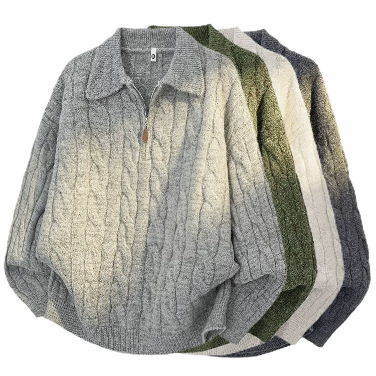 Explosiones transfronterizas de tamaño europeo tamaño grande polo collar camiseta de punto suéter hombre torcido medio cremallera vieja fábrica de viento al por mayor