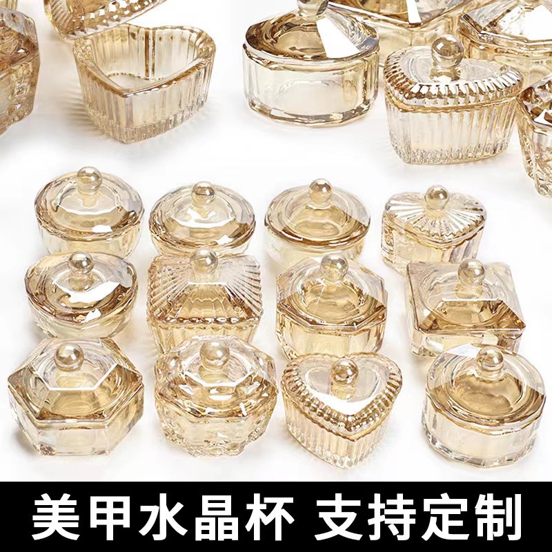 Uña ámbar champán cubierta de cinta de vidrio cristal taza de cristal líquido joyería de forma especial taza de lavado de lápiz especial para manicuras