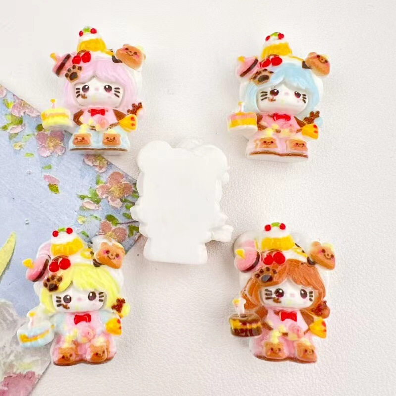 卡通可爱少女喵喵树脂配件手工diy发夹钥匙扣手机链萌粒挂饰品批|undefined
