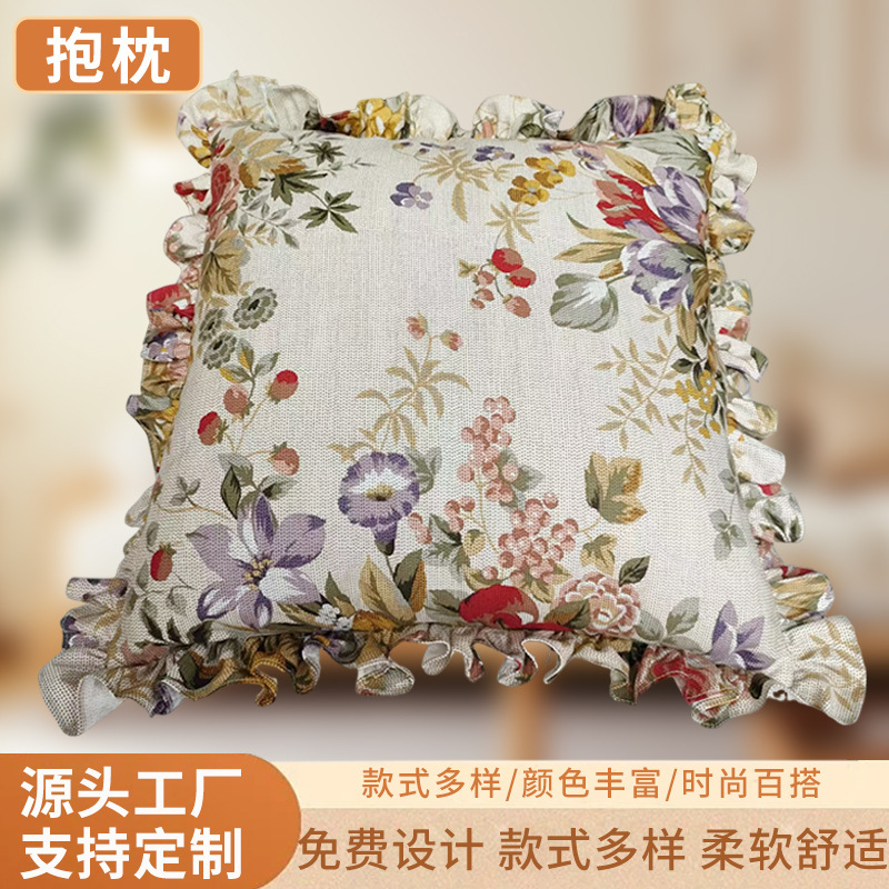 American-Style Floral Floral Pillow Oil Painting Style Wooden Ear Cotton Pillow Bedside Sofa Living Room Pillow Pillow