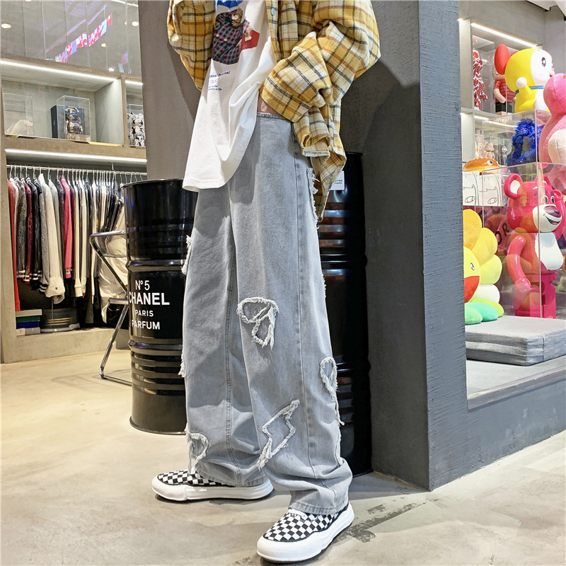 Hip-Hop Style Jeans Men's Summer Love Casual Loose Straight Tube Dads High Street Long Pants Trendy Brand Ins