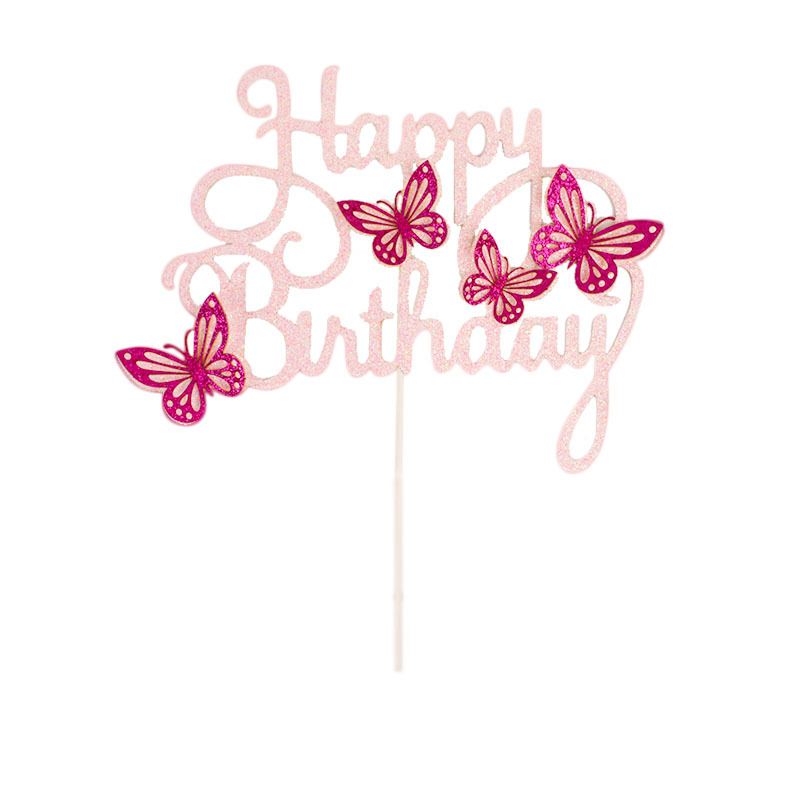 Decoración de fiesta postre multicolor horneado tarjetas feliz cumpleaños letras inglesas tarjetas mariposas