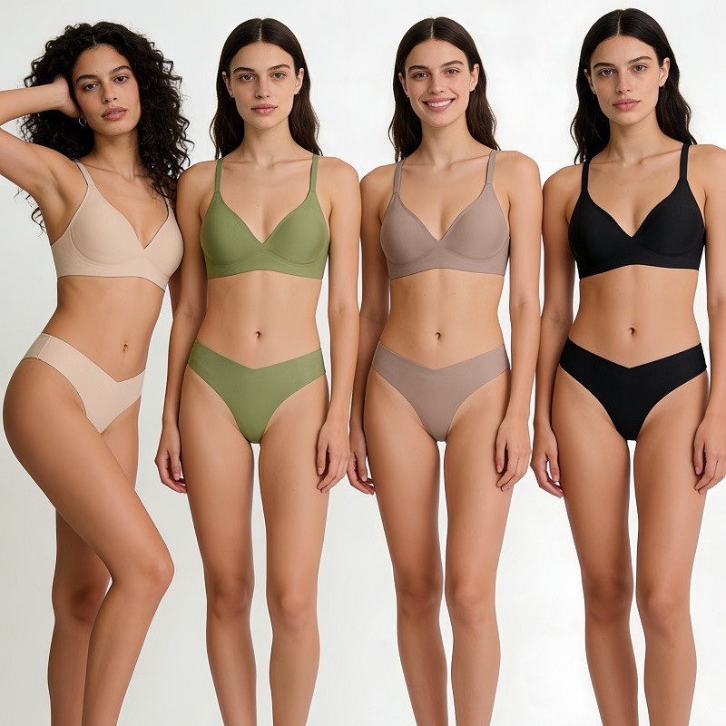 Women's Seamless Bra Set Comfortable No Underwire Soft Support Jelly Strip Makes Small Breasts Look Bigger And Sexier_voghion.com