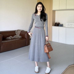 气质时尚小香风套装女2025秋季小个子针织开衫上衣百褶长裙两件套