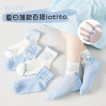 贝丝芯5双1包儿童袜子春夏新品薄款网眼百搭男女童卡通中筒袜批发