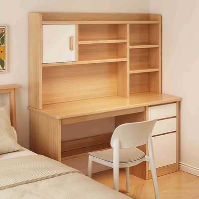 书桌学生学习桌书架书柜一体桌家用专用电脑桌办公桌培训写字桌|ms