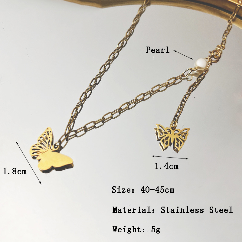 Fashion Butterfly Stainless Steel Titanium Steel Pearl Plating Hollow Out Necklace Colorza_colorza_1