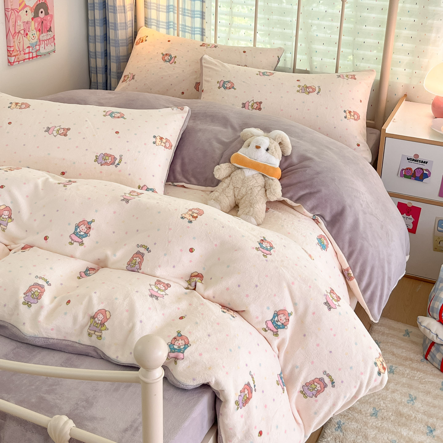 奶糖少女~秋冬加厚保暖ins可爱女孩牛奶绒1.5床单笠被套四件套1.8