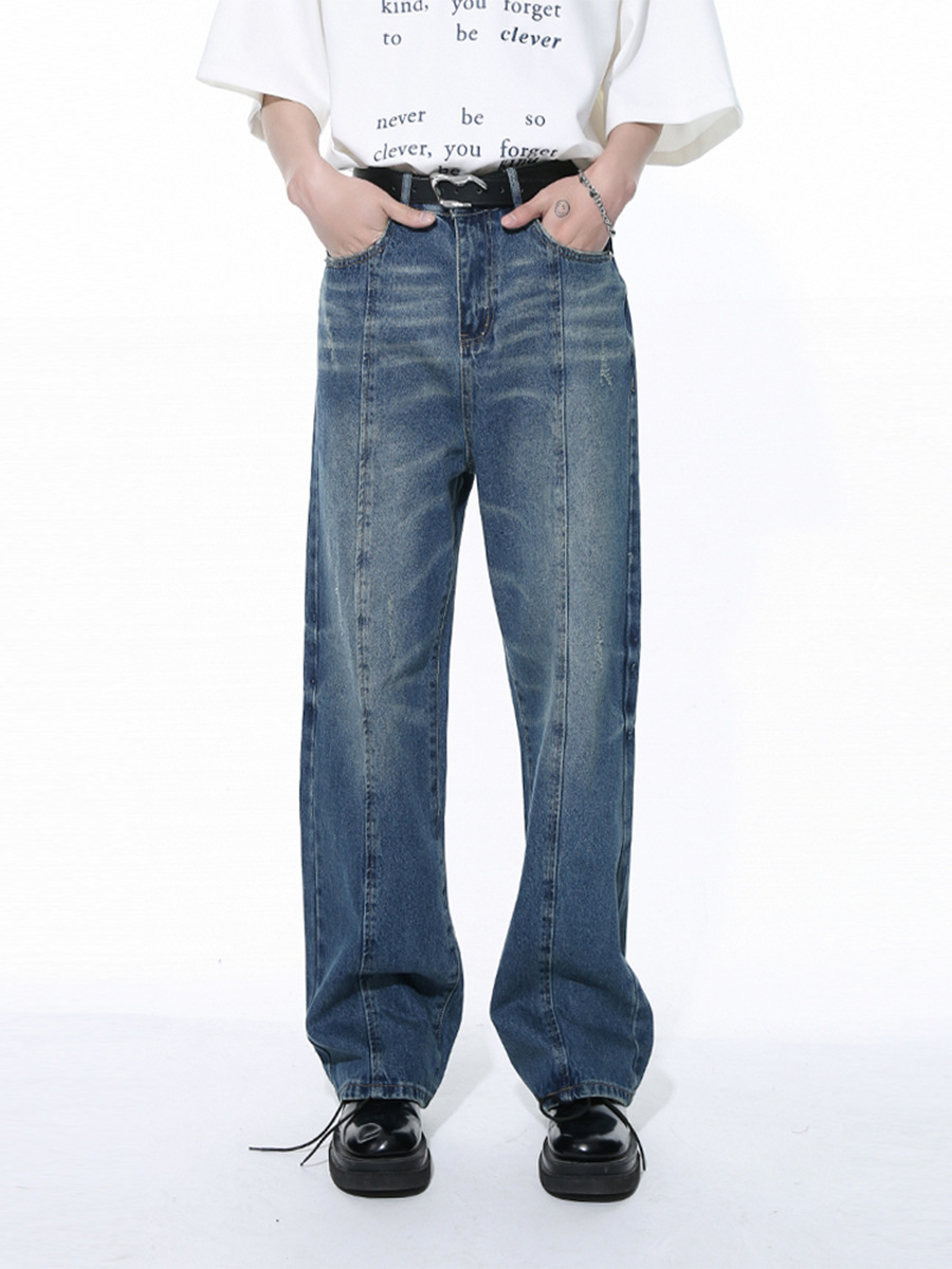 MTLCLOTHES Hombres| 2024 primavera nuevo estilo americano de la calle alta lavar patrón de tendencia suelta jeans de piernas anchas