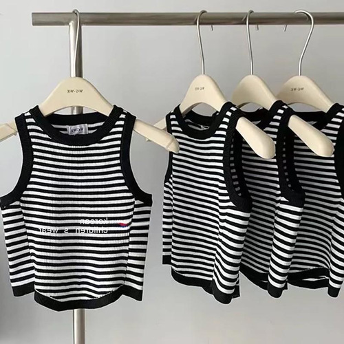 Boys and Girls  Summer New Small and Medium Children Stylish Striped Sleeveless Tank Top Thin Children Round Neck T-Shirt