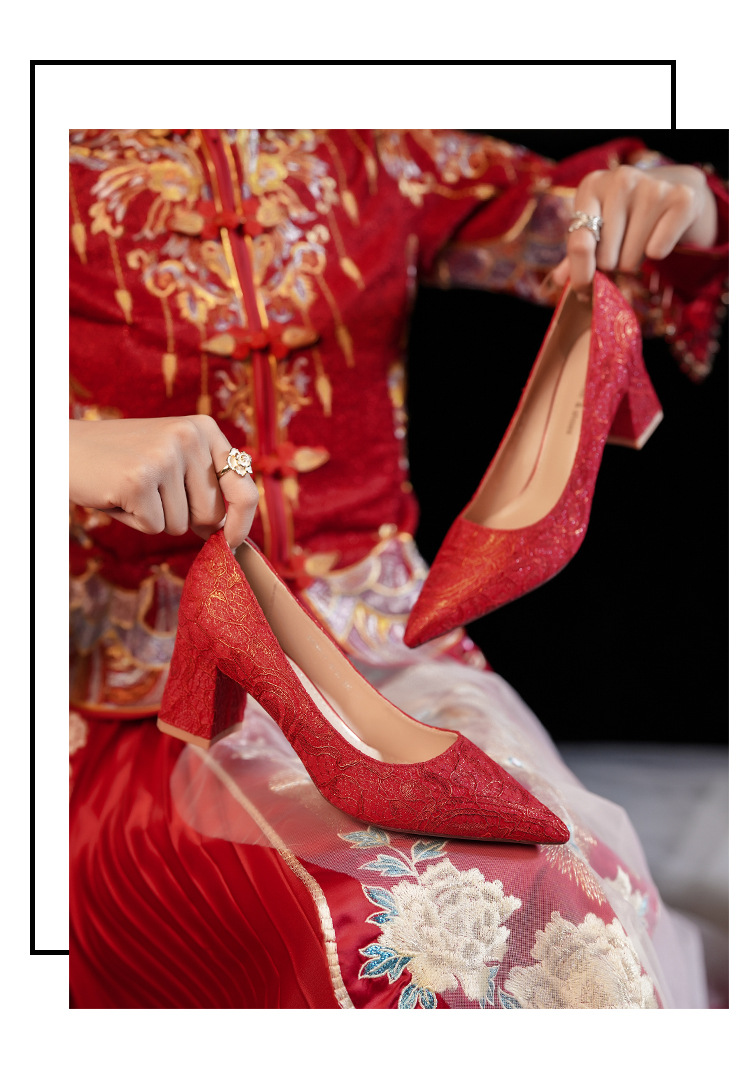 6555G Escarpins à bout pointu pour femme, talon compensé, dentelle française, collection 2025, bout ouvert._voghion.com