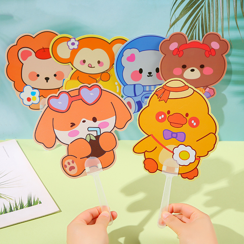 Cartoon cute children's handheld summer cool round fan with animals…