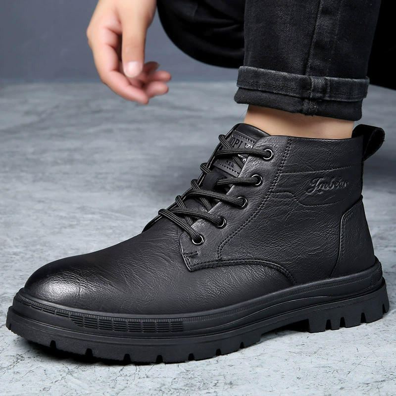 Мужские рабочие ботинки 2025 новые осенне-зимние теплые кожаные ботинки на толстой подошве с утеплителем, британский стиль, модные мужские ботинки Мартин