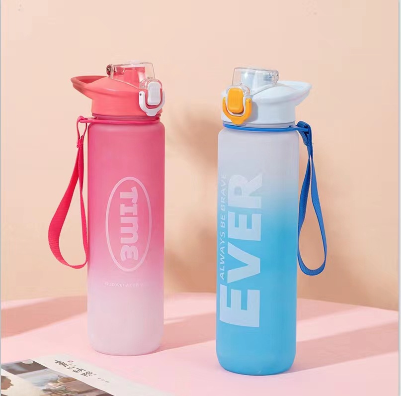 Estilo coreano 1000ml gradiente de color espacio de la Copa de fitness deportes hervidor de plástico transfronterizo rebotando taza portátil con escala