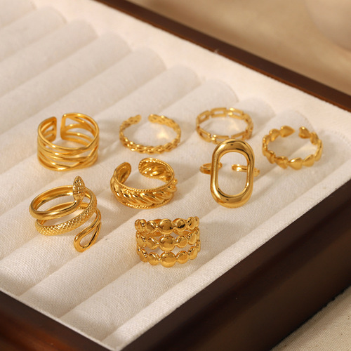 Amazon ins style titanium steel new hollow chain ring 18K furnace gold-plated stainless steel ring ring wholesale
