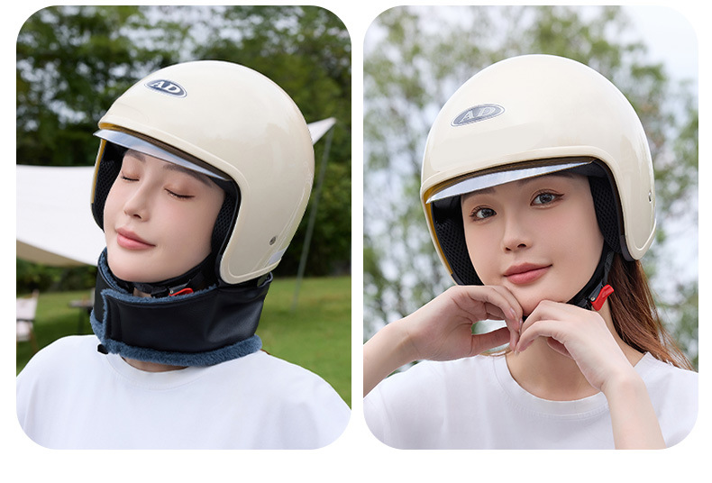 Ad Electric Motorcycle Helmet 3C Certified Men's and Women's All-Season Half Helmet Winter Warm Battery Car Helmet