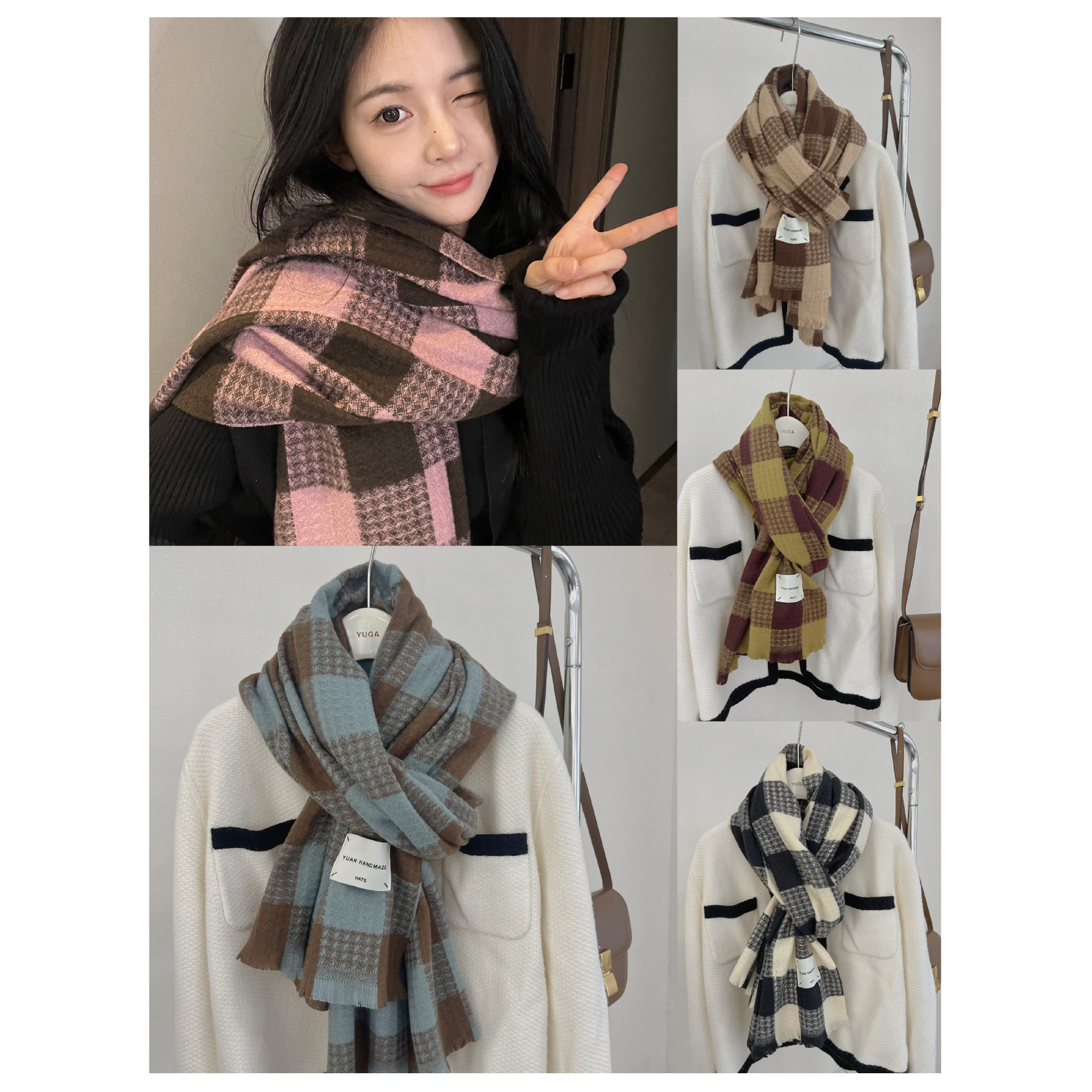 Sciarpa a quadri da donna autunno inverno stile versatile_voghion.com