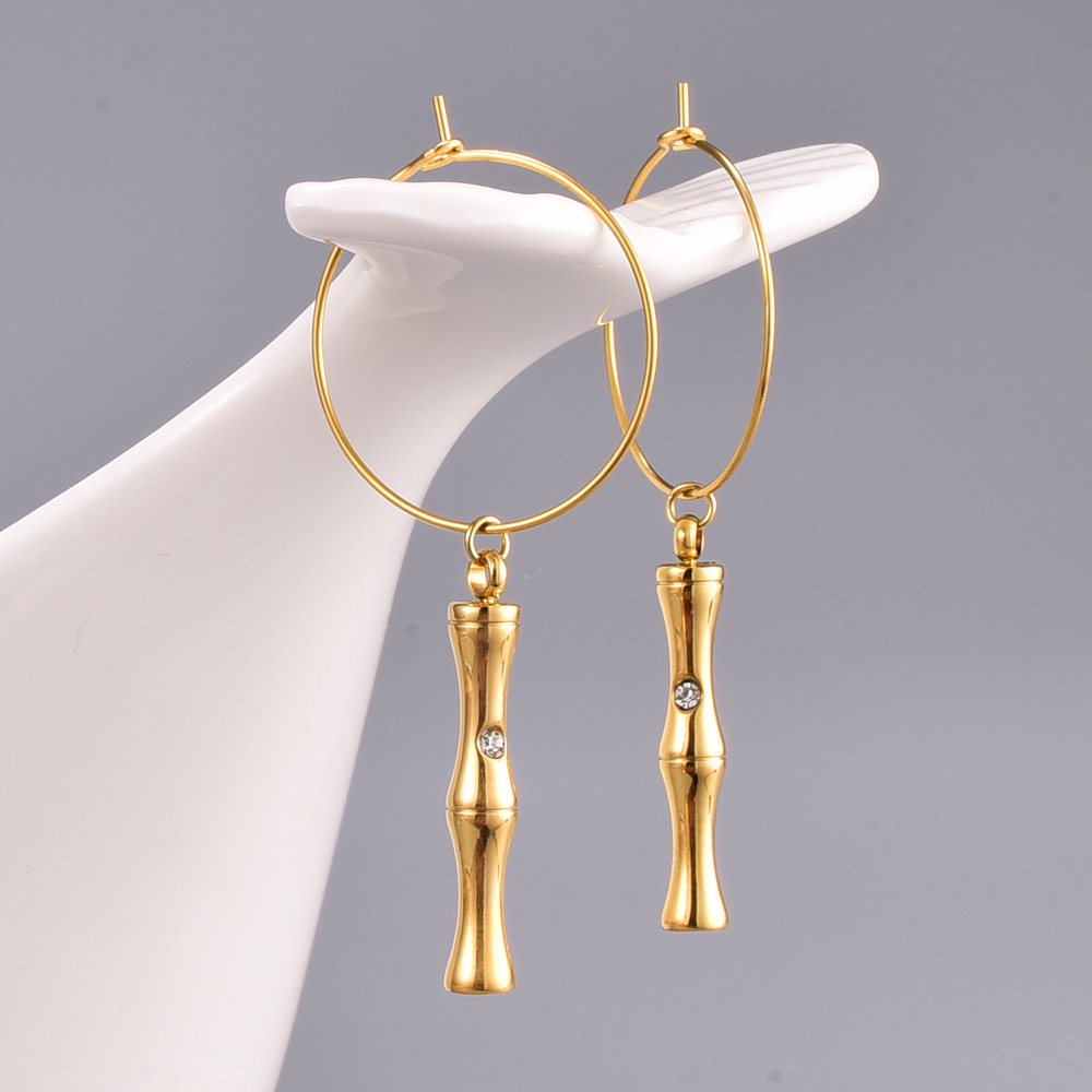 Fashion Bamboo Sticks Chain Earring Gold Titanium Steel Earrings Wholesale display picture 2