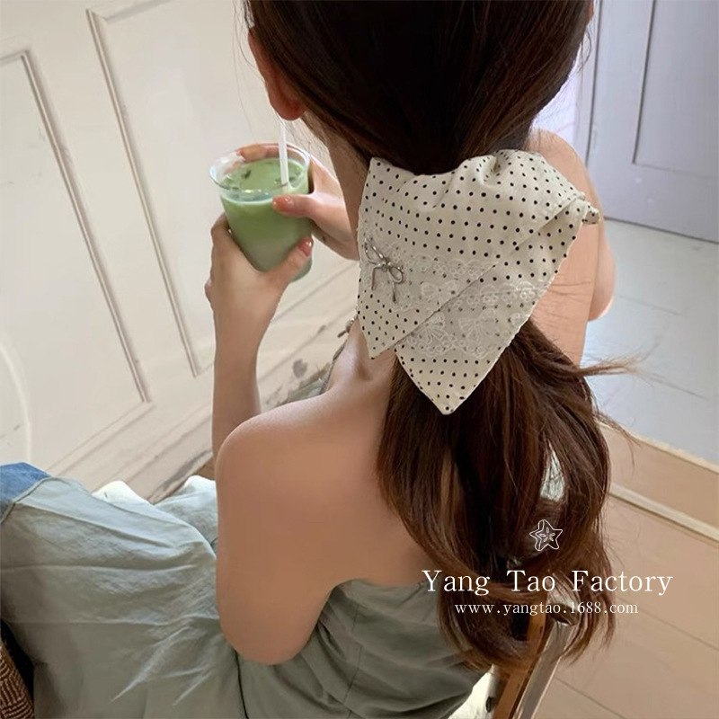 ¡Vaya, qué temperamento! Cuerda para el cabello con lazo coreano, lazo para el cabello del intestino grueso, cuerda para la cabeza, media cola de caballo, accesorios para el cabello cuadrados, lunares