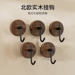新しい北欧の木のハンガーの胡桃の木のドアの後ろのフックは穴を開けないでフックの強力な粘着性の壁のハンガーを掛けます。