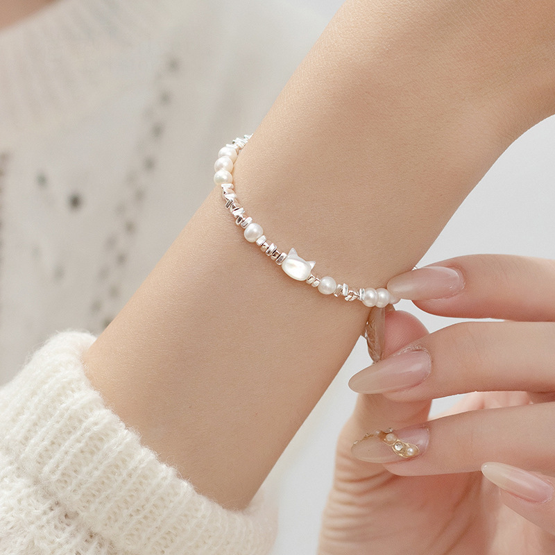 Cat Broken Silver Pearl Bracelet Women's Light Luxury Niche Design High-End 2025 New Hot Style for Best Friend Cat Broken Silver Pearl Bracelet Women's Light Luxury Niche Design High-End 2025 New Hot Style for Best Friend