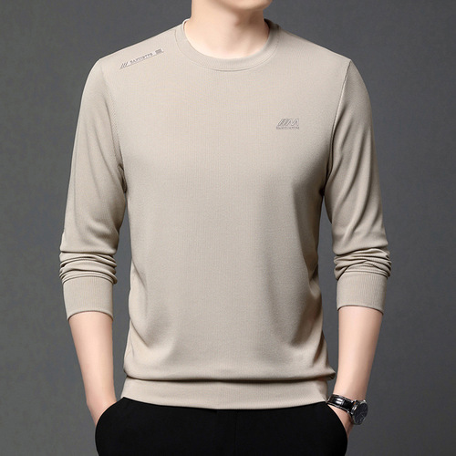 Men's Long-Sleeve T-Shirt for Spring 2025, Casual Top for Layering and Wearing, Letter Print Crew Neck Fashion Hoodie