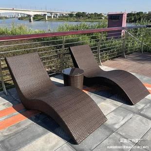 Outdoor Lounge Chair Rattan Chair Nap Leisure Bed Single Beach Pool Courtyard Balcony Waterproof Sun Protection with Umbrella Rattan