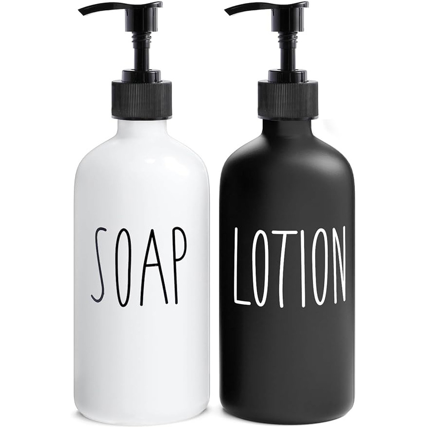 Dispensador de jabón líquido de vidrio negro mate, frasco recargable para baño o cocina