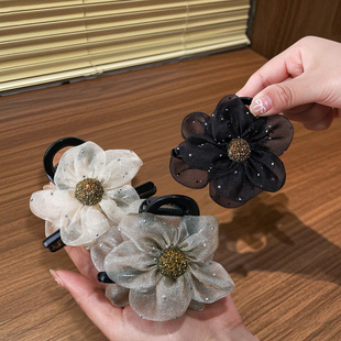 Hair Styling Tool Clip 2025 Rhinestone Hair Accessory with a Floral Texture for Ponytails, New High-End Sunflower Bun