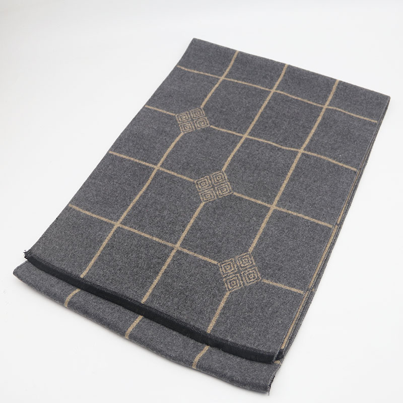 Cachecol de jacquard xadrez com franjas para homem_voghion.com