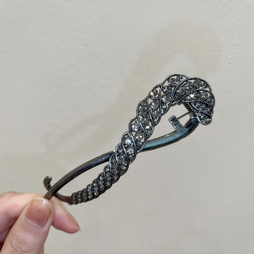 Hair accessories Copper alloy synthetic zircon hair accessories Hongyu elegant black temperament feather twist clip