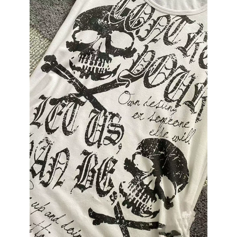 Ретро Hot Girl Винтажный облегающий талию топ в стиле панк-рок с короткими рукавами Новый американский высококачественный топ с принтом черепа