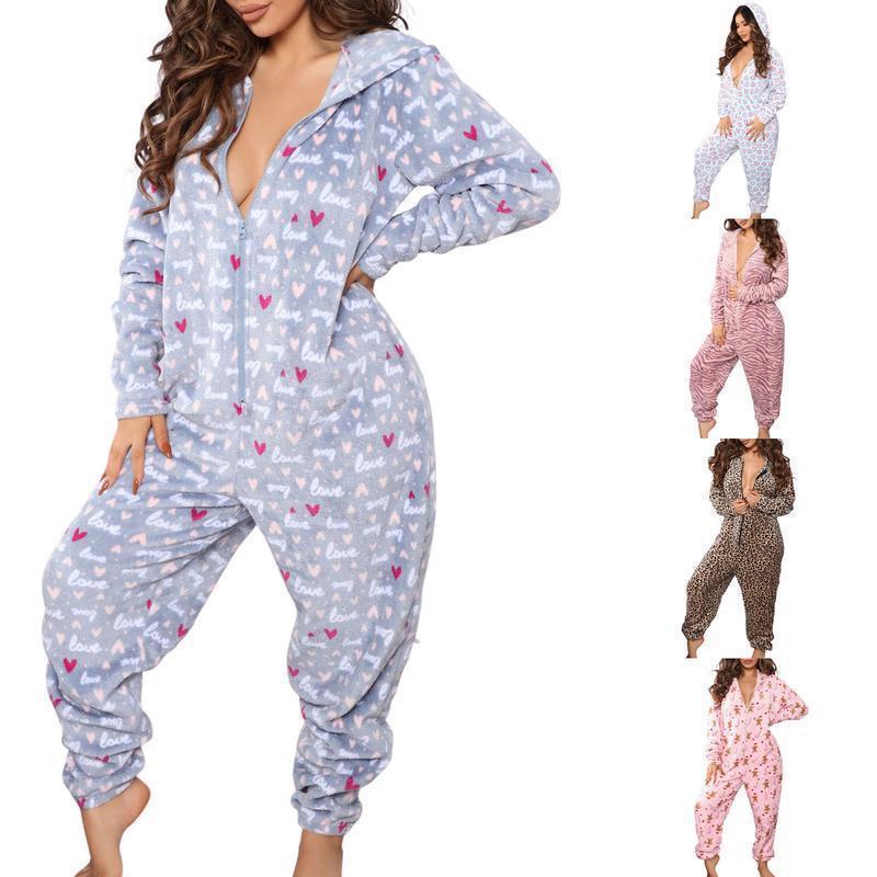 Z 77150 Christmas Leopard Print Hooded Pajamas