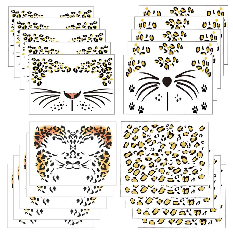 Cross-border New Fake Cheetah Pattern Bronzing Tattoo Sticker European and American Printed Face Party Face Decorative Metal Sticker