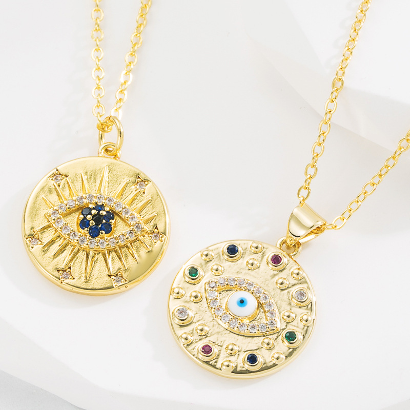 Fashion Round Eye Copper Pendant Necklace Zircon Copper Necklaces
