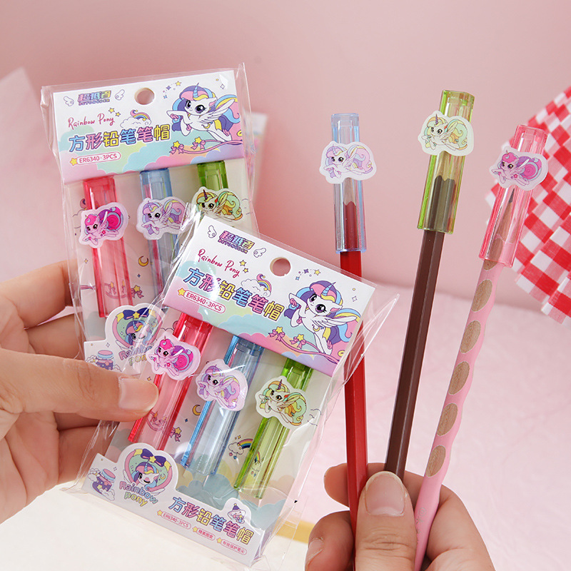 Creativo pony parche lápiz tapa de lápiz de alto valor facial protección de lápiz de núcleo continuo estudiantes de primaria aprendizaje suministros de papelería