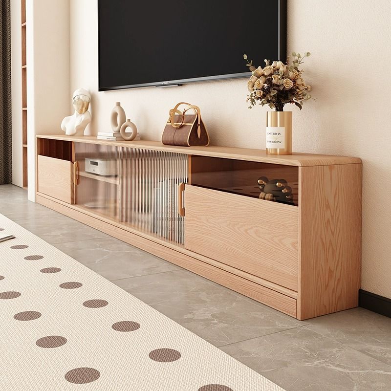 Narrow Ultra-Thin Tv Cabinet All Solid Wood Small Apartment Ultra-Narrow Log Extremely Narrow Floor-Standing Side Cabinet