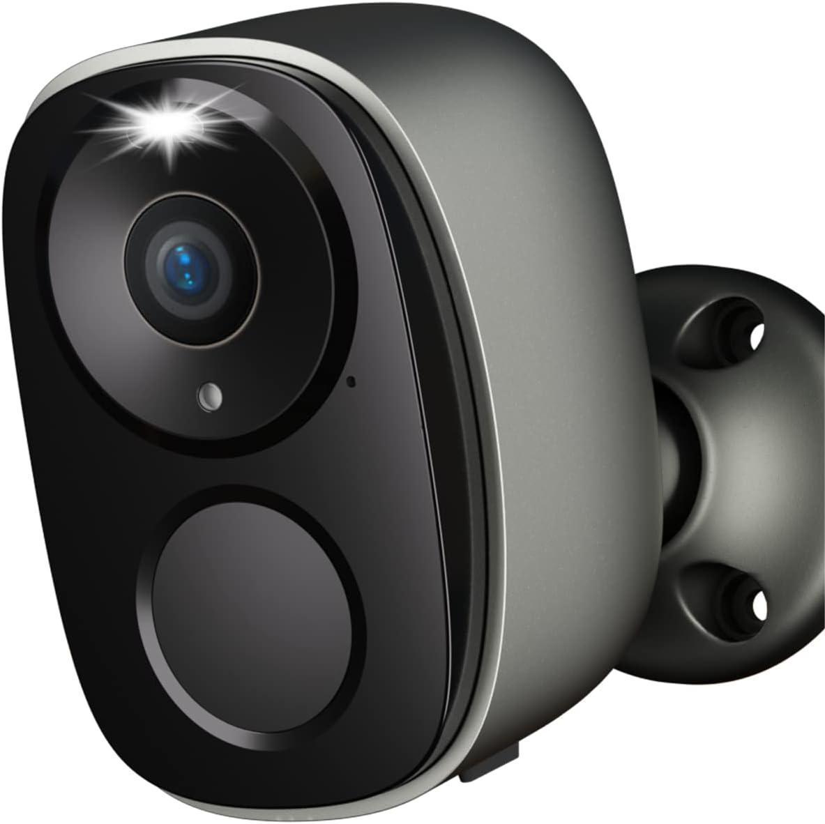 Cámara inteligente WiFi inalámbrica de alta definición con visión nocturna y rotación de 360 grados para uso doméstico, con batería de bajo consumo para monitoreo en exteriores.