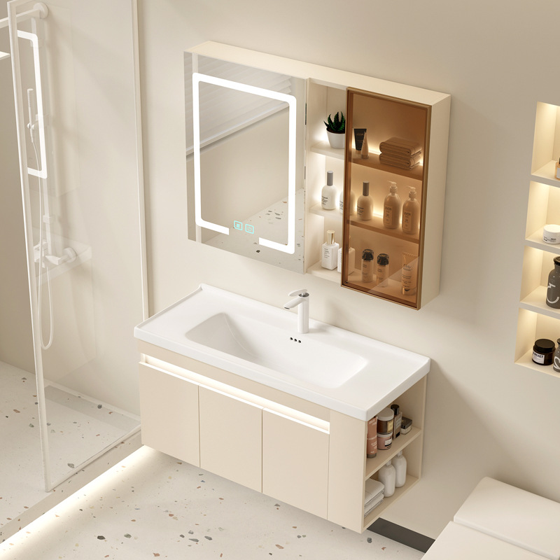 40cm de ancho estrecho pequeño gabinete de baño de madera sólida combinación de cerámica lavabo