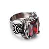 Jewelry stainless steel, retro accessory, ruby ring, European style, punk style