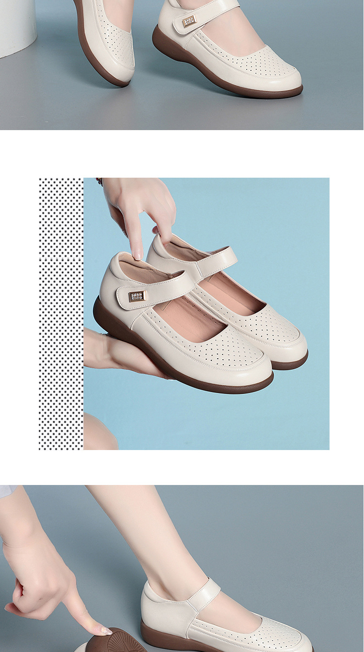 Dép sandal nữ mũi nhọn đế mềm da thật, giày lỗ rỗng mùa hè chống trượt — màu be chi tiết 9