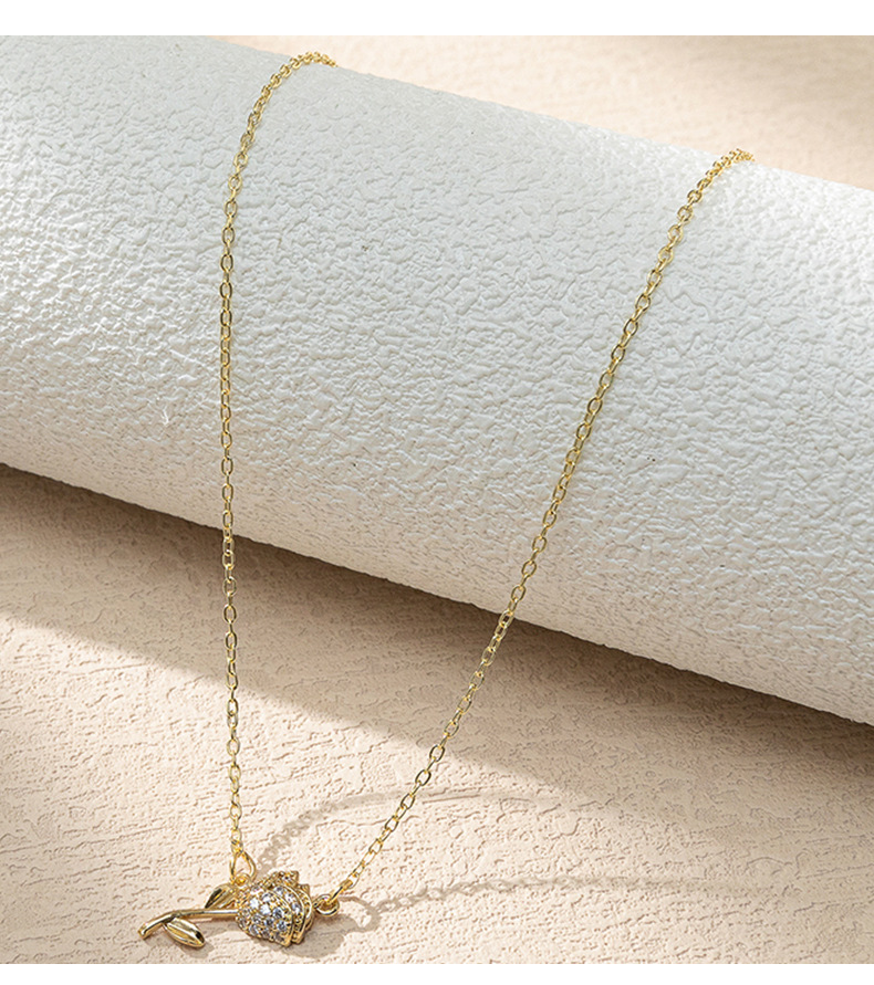 Fashion Rose Copper Plating Zircon Pendant Necklace 1 Piece