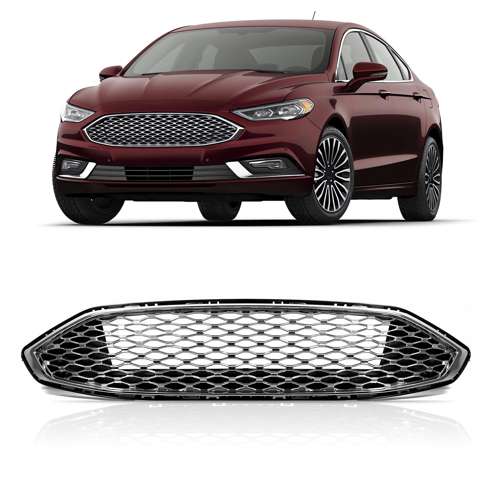 Suitable for Ford Mondeo Fusion 2017-2018 Mid-Grid American Version Modified All-Black Honeycomb Mustang Mid-Grid