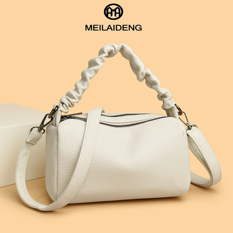 Cowhide Women's Bag 2025 Autumn and Winter New Puffer Bag Niche Design Soft Leather Satchel Small Square Bag Pillow Bag