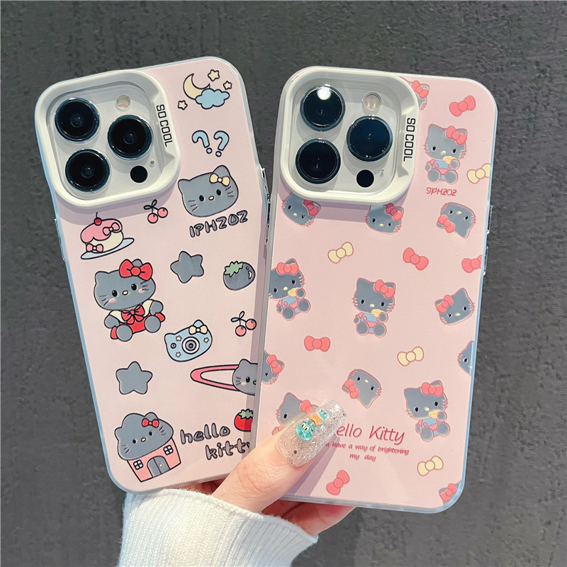 Apple 17/16 Promax Color Silver 15/14/13 New Creative Light Luxury Ins Style Hello Kt Anti-Fall Phone Case