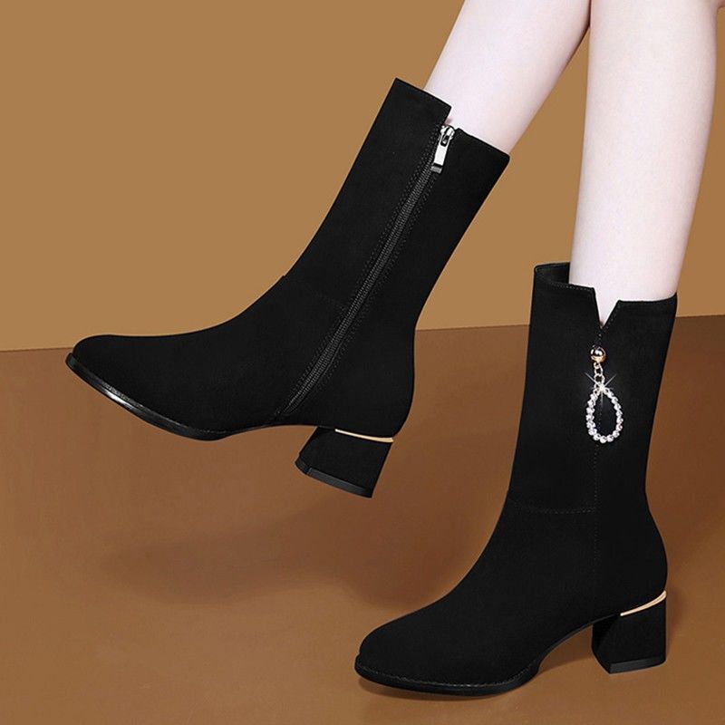 2025 New Style Over-The-Knee Mid-Calf Boots for Women in Autumn and Winter Fashion Fleece-Lined Warm Nubuck Leather Mid-Heeled Boots Long Boots 2025 New Style Over-The-Knee Mid-Calf Boots for Women in Autumn and Winter Fashion Fleece-Lined Warm Nubuck Leather Mid-Heeled Boots Long Boots