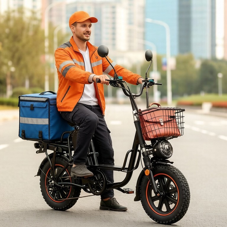 Takeaway Electric Vehicle with Snow Tires, Monster Heavy-Duty E-Bike, Electric Bicycle for Food Delivery, Takeaway Motorcycle