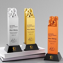 2025新款铝金属大号水晶奖杯刻字UV工艺品公司年会表彰纪念品奖杯