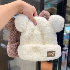 韩版金属小熊毛绒帽女可爱护耳秋冬季加厚软糯保暖防寒包头帽卡通
